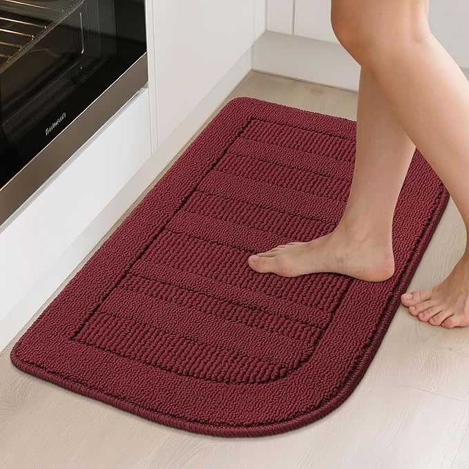 BEQHAUSE 30x18 Inch Kitchen Rug Mat Durable Kitchen Rugs Non-Slip Washable Absorbent Kitchen Mats for Floor Dirt-Resistant Semicircular Kitchen Mat (Red)