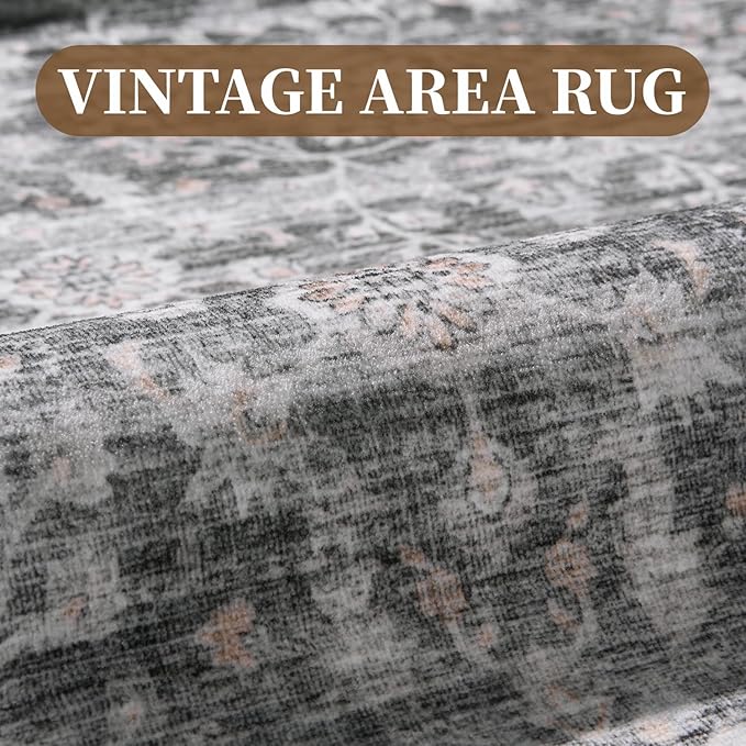 MontVoo-Vintage Area Rug 5X7 Grey Rugs for Living Room-Soft Distressed Printed Rugs for Bedroom-Non Slip Carpet-Machine Washable Rug for Dining Room Living Room Bedside Office