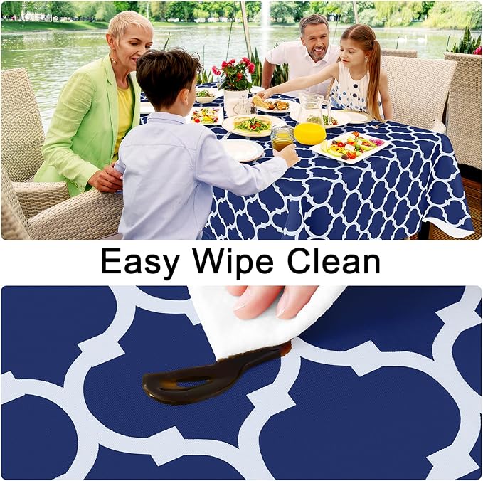 Smiry Rectangle Table Cloth Cover, Waterproof Vinyl Tablecloth with Flannel Backing for Rectangle Tables, Wipeable Spillproof Plastic Tablecloths for Dining, Camping and Indoor (60"x102", Navy)