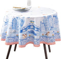 Maison d' Hermine Table Cloth Round Table 100% Cotton 63 Round Inches Tablecloth Reusable Decorative for Dining Room Farmhouse Home Valentines Day Decorations Spring Summer - Amsterdam Canals