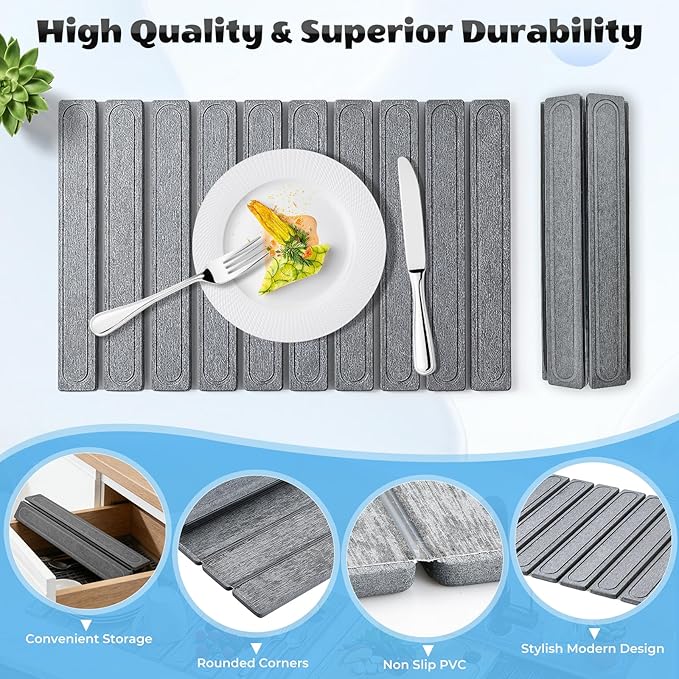 2 Pack Large Stone Dish Drying Mat for Kitchen Counter, Collapsible Quick Drying Dish Mats, Water Absorbing Diatomaceous Earth Drying Pad for Kitchen Countertop Bottles Utensils Cups Bathroom Sink