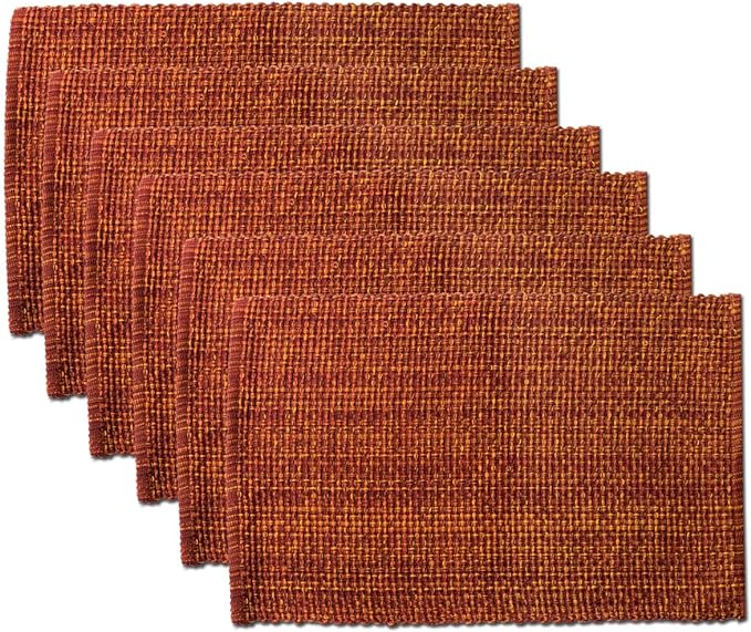 Sweet Home Collection 100% Cotton Placemats for Dining Room Rectangle Two Tone Woven Fabric 13" x 19" Soft Durable Table Mat Set, Set of 6, Rust