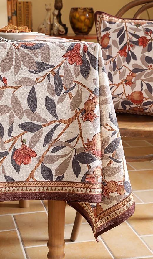 patdrea Designer French Extra Long Rectangle Tablecloth,Vintage Linen Pomegranates Leaves Pattern Tablecloths,Fall Decor Table Cover for Kitchen Dining Christmas,Thanksgiving,67"x118"-Tehran a