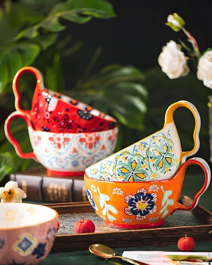35oz Soup Bowls with Handles, Microwave Safe Large Ceramic Soup Bowl for Chili, Stew, Ice Cream, Berries & Fruits, Gift-Ready for Women, Christmas, Hostess Gifts & Fall Decor