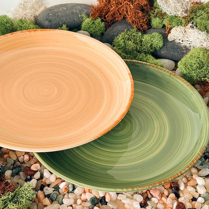 MORA Ceramic Helix Swirl Dinner Plates Set of 6, 10in Modern Spiral Porcelain Dish Dinnerware for Kitchen, Serving & Restaurants - Dishwasher, Microwave, Freezer, Oven Safe Dishware - Earth Colors