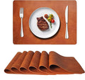 Cowhide Pattern PU Leather Placemats Set of 6 Heat Resistant Kitchen Table Mats, Non-Slip Dining Table Decorations, Double-Sides Waterproof Wipeable Place mats(Brown)
