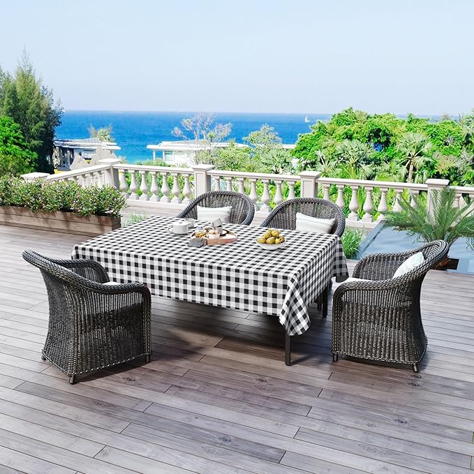 misaya 2 Pack Waterproof Vinyl Table Cloth, Buffalo Flannel Backed Tablecloth, Wipeable Plastic Table Cover for Dinner, Kitchen, Outdoor (52" x 70", Black and White)