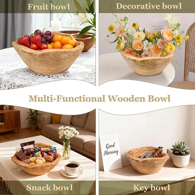 Natural Wood Fruit Bowl 6-8in - Irregular Creative Wooden Decorative Bowl for Kitchen Counter,Wooden Serving Bowl for Salads Snacks Keys and Home Decor (6-8in/15-19cm)