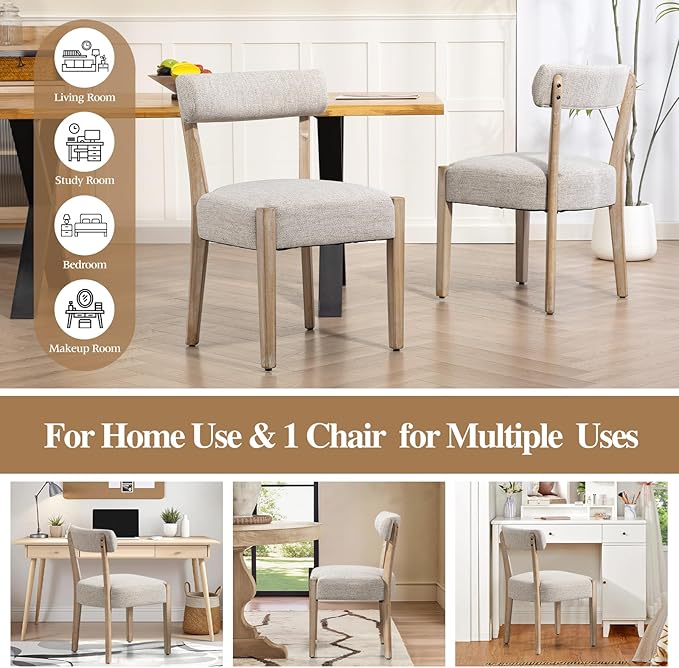Dining Chairs,8 Pack Mid-Century Modern Wooden Kitchen Chairs with Linen Upholstery - Low-Back Woven Design for Kitchen & Dining Room,Oatmeal Fabric
