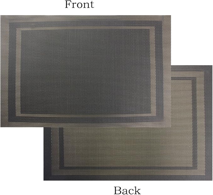 Placemats Vinyl Washable for Dinner Table Stain Insulation Easy to Clean Table Mats Set of 6 (Gold+Black)