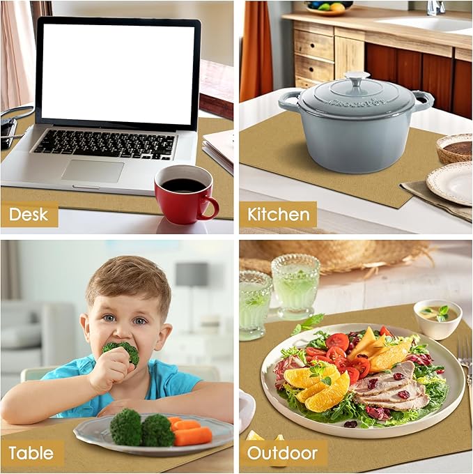 MANSPHIL Faux Linen Placemats Set of 4 Washable Fabric Cloth Place Mats Heat Resistant Double Layer Table Mats Wrinkle Free Dining Kitchen Table Decor - 13x19 Inch Oeko Tex Placemat