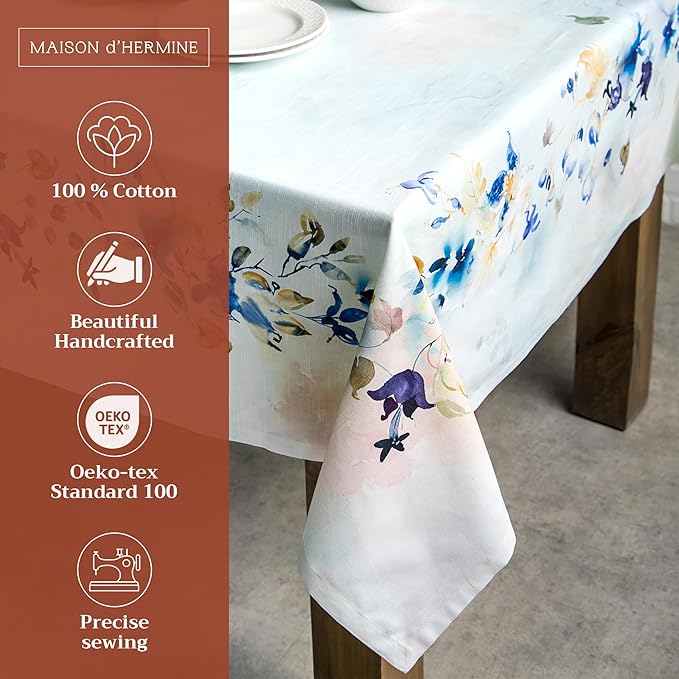 Maison d' Hermine Table Cloth Rectangle Table 100% Cotton 70 x 120 Inches Tablecloth Reusable Decorative for Dining Room Farmhouse Home Valentines Day Decorations Spring Summer - Lazy Summer Days