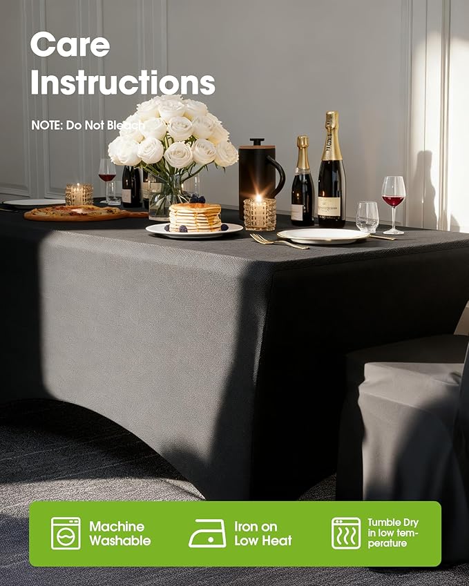 Pureegg Spandex Tablecloth 6ft - 12 Pack, Fitted and Tight Cloth for Rectangle Table, Wrinkle-Free and Stretch Table Cover for Party, Wedding, Banquet and Birthday, Black