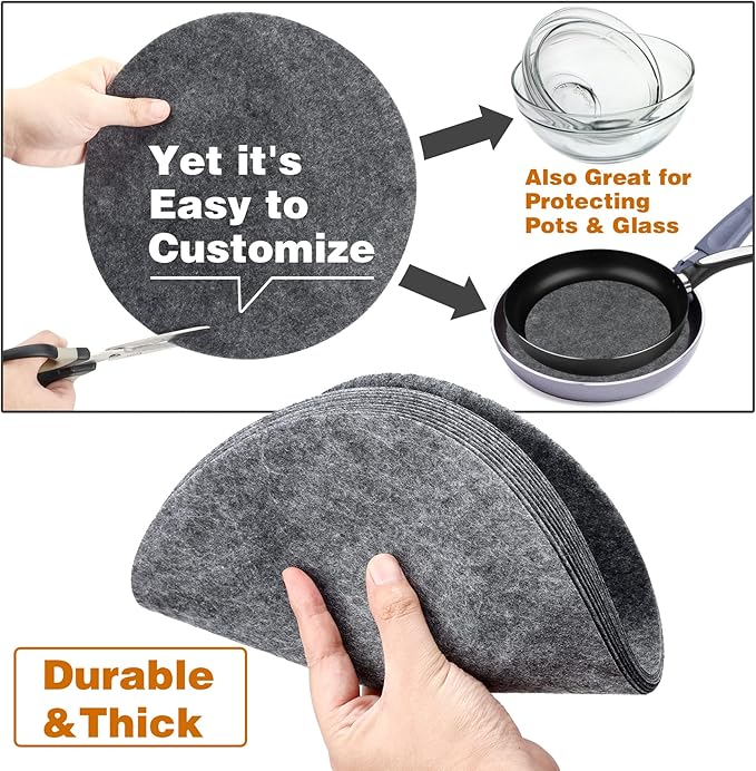 Imncya Plate Separators Storage, Set Of 60 And 3 Different Size, Thick and Premium Soft Felt Plate Dividers For China, Dish, Coffee Saucers Protecting and Stacking - Grey