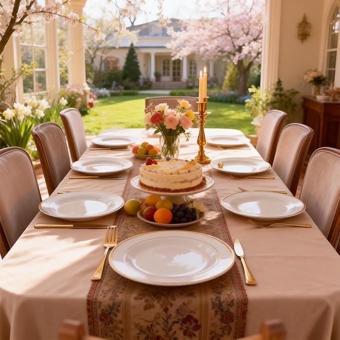 I00000 144 Small Plastic Dessert Plates Set Include 72 Pcs Gold Dessert Plates 7.5" with 72 Pcs Forks 7.5",Disposable Cake Plate,Fancy White Gold Plastic Small Plates for Party