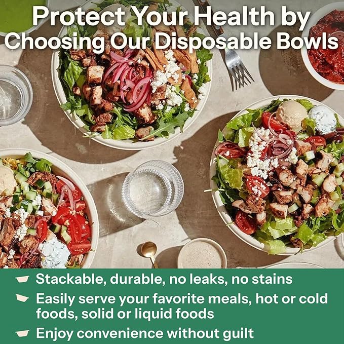 Homestockplus Large Disposable Bowls 48 Oz Heavy Duty Compostable Paper Bowls [100 Pack], Extra Large Catering Bowls for Restaurants, Salad, Buffet, Eco-Friendly Microwave Safe (White)