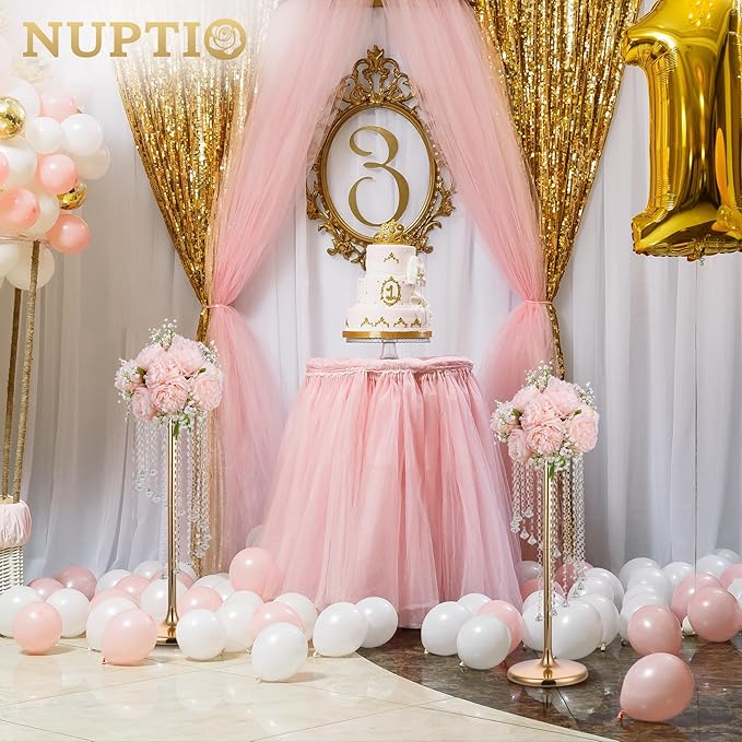 Nuptio Wedding Centerpieces Gold Vases: 10 Pcs 27.6in Tall Crystal Flower Vase Metal Flowers Stand for Party Tables Decorations - Elegant Bulk Weddings Decoration Table Chandelier Centerpiece Stands