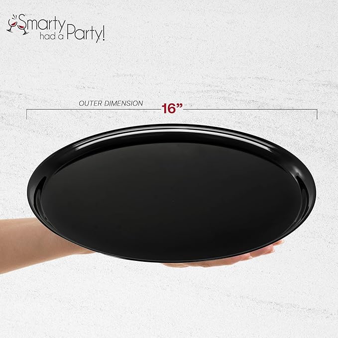 Smarty Had A Party 16 Inch Black Round Plastic Serving Tray – Heavy-Duty Plastic Serving Trays for Catering, Parties & Buffets, Elegant Disposable Black Serving Platters – 25-Pack