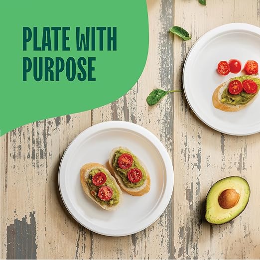 100% Compostable Paper Plates 7 Inch [1000 Count] Heavy-Duty Dessert Plates - Natural White Color Unbleached Bagasse - Eco-Friendly Disposable Biodegradable Sugarcane Plates - [Bulk Case 8/125 Pack]