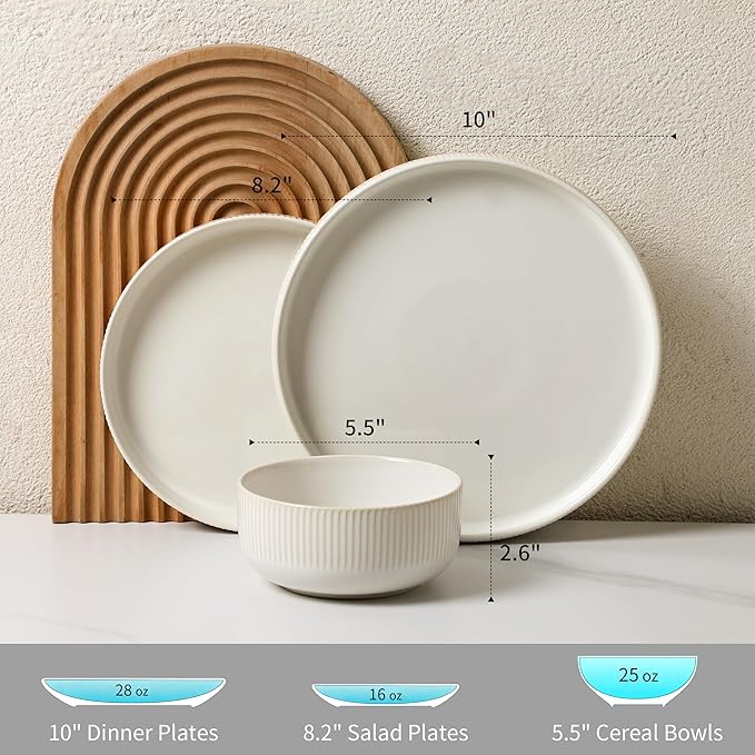 Dinnerware Sets, 18 Pieces Stoneware Plates and Bowls Set, Reactive Glaze Ceramic Dishes Set Scratch Resistant, Kitchen Dinner Set Dishwasher & Microwave Safe, Service for 6