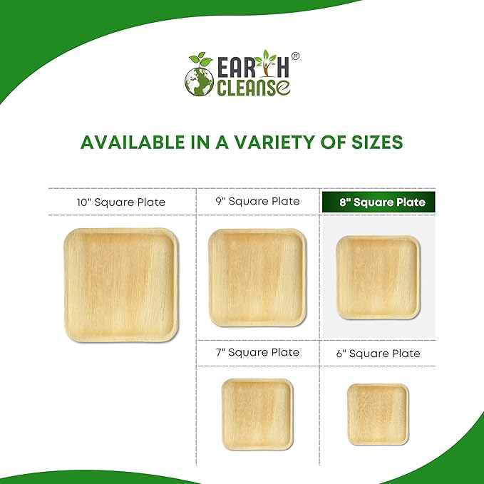 Compostable Palm Leaf Plates 8" Square (100 Pack) | Disposable Biodegradable Plates Like Bamboo & Wooden | Microwave & Oven Safe | Eco-Friendly