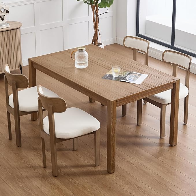 Beige Dining Chairs Set of 4, Mid Century Modern Linen Dining Room Chairs with Curved Back, Armless Kitchen Chairs for Living Room/Restaurant/Balcony/Bedroom/Home Desk/Task