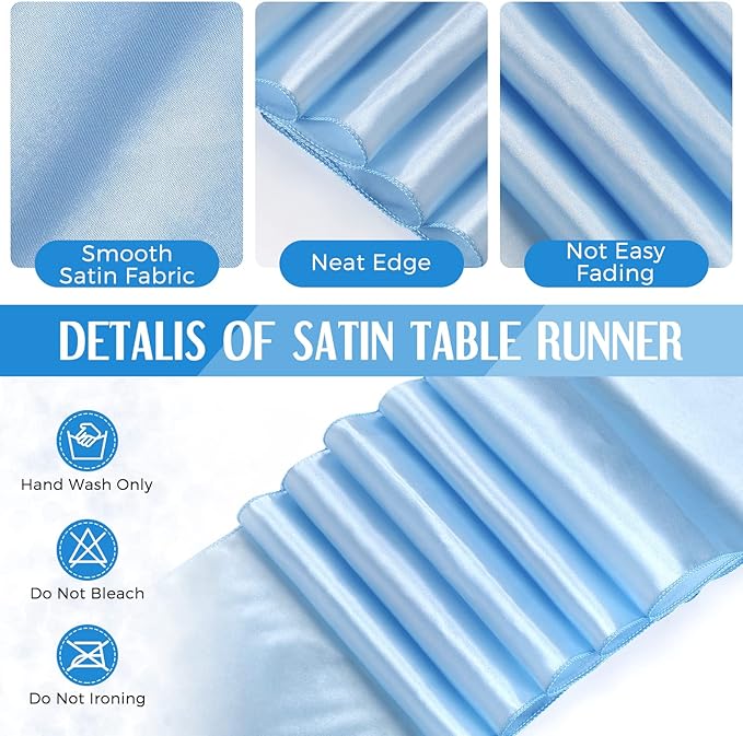 Breling 8 Pack Winter Baby Blue and White Disposable Plastic Tablecloths and Satin Table Runner Set, 54 x 108 Inch Tablecloth, 12 x 108 Inch Table Runners for Wedding Birthday Baby Shower New Year