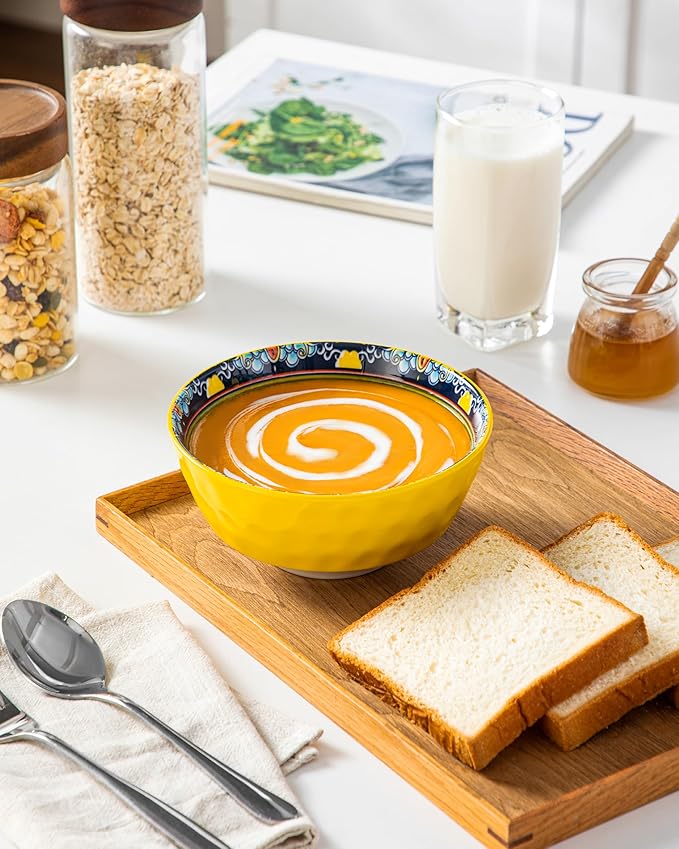 vancasso Boho Cereal Bowls Set of 6, 26 oz Ceramic Soup Bowls with Colorful Bohemian Pattern, Microwave & Dishwasher Safe Serving Bowls for Salad, Oatmeal, Pasta, KRVI Series