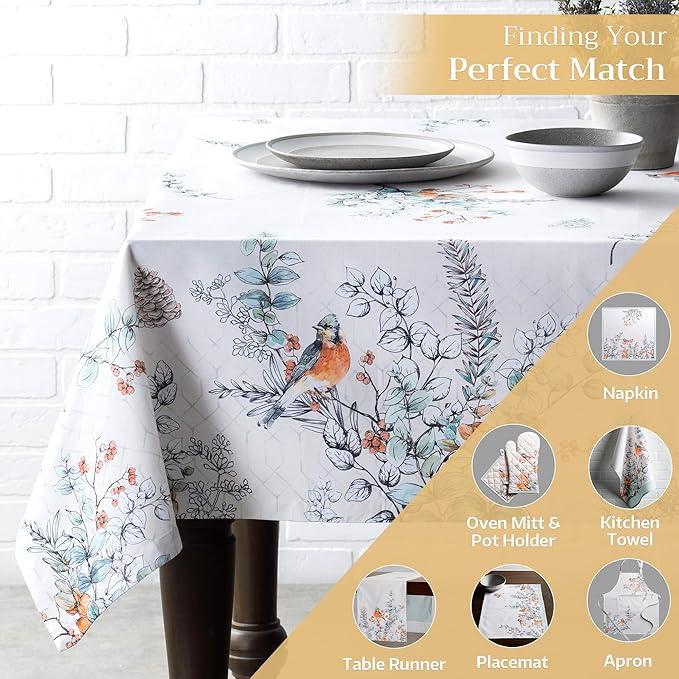 Maison d' Hermine Table Cloth Square Table 100% Cotton 54 x 54 Inches Fall Tablecloth Reusable Everyday Use for Thanksgiving Christmas Decorations Dining Farmhouse Party (Whitish Shabby Chique)