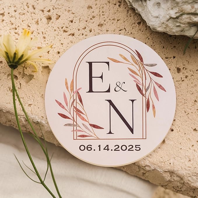 100 Pack Personalized Wedding Coasters, Custom Cardboard Coasters for Drinks with Photo Print and Text, Keepsake Wedding Favors and Gifts for Couples, 3.95" Round (Design 3)