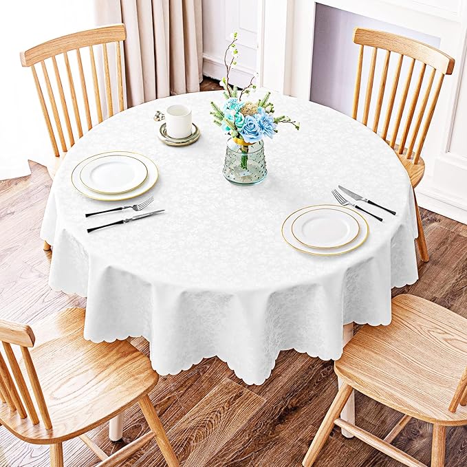 Smiry Round Table Cloth, Waterproof Heavy Duty Vinyl Tablecloths, Wipeable Washable Table Cover for Kitchen and Dining Room (White, 70" Round)