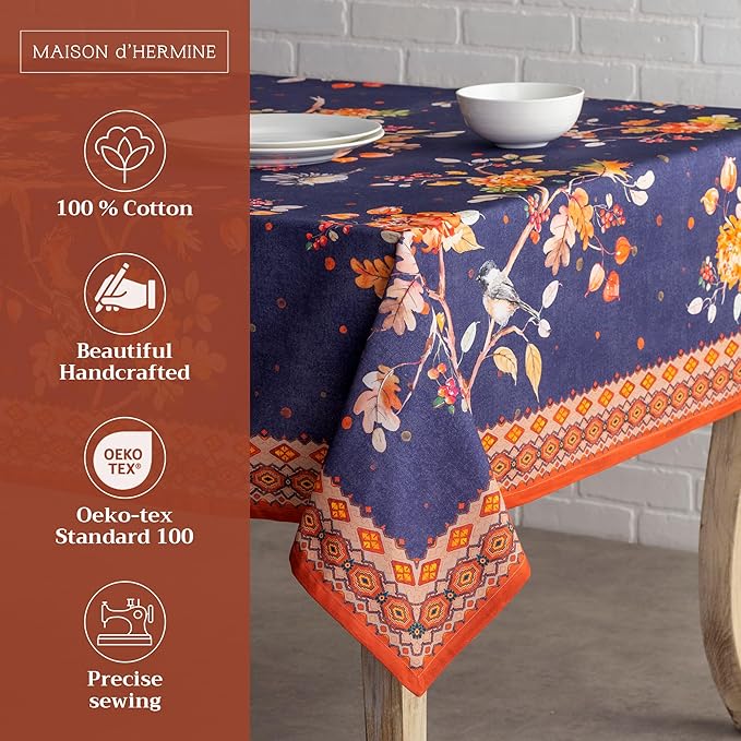 Maison d' Hermine Table Cloth Square Table 100% Cotton 54 x 54 Inches Fall Tablecloth Reusable Everyday Use for Thanksgiving Christmas Decorations Dining Farmhouse Party (Kelim - Infinity)