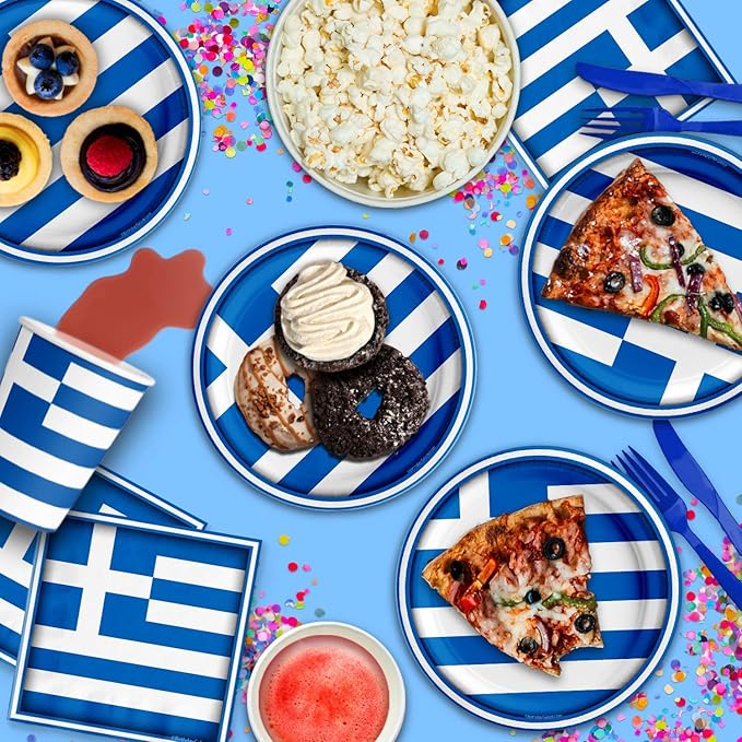 Greek Flag Greece Birthday Party Supplies Set Plates Napkins Cups Tableware Kit for 16