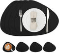 Placemats and Coasters, Washable Reversible Placemats Round Faux Leather Wipeable Place Mats Non Slip Heat Resistant Indoor Outdoor Table Mats (Set of 4, Black)