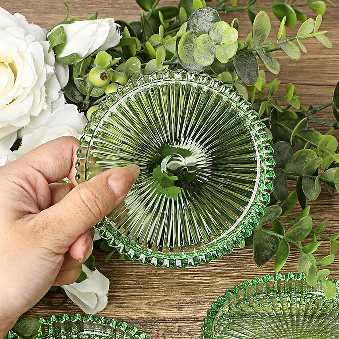 JUXYES 8 Pack Clear Green Crystal Coasters Round Cup Mat, Glass Coasters for Drinks Coffee Tea Wine, Decorative Wine Bottle Coaster, Crystal Drink Coasters for Restaurant bar Kitchen Dining Table