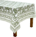 ATOSII Noori Green 100% Cotton Fall Tablecloth, Block Print Rectangle Table Cover for Dining, Weddings, Holidays, Thanksgiving, Easter 60 X 60 Inches - 4 Seater I Grandmillennial Preppy Boho Farmhouse