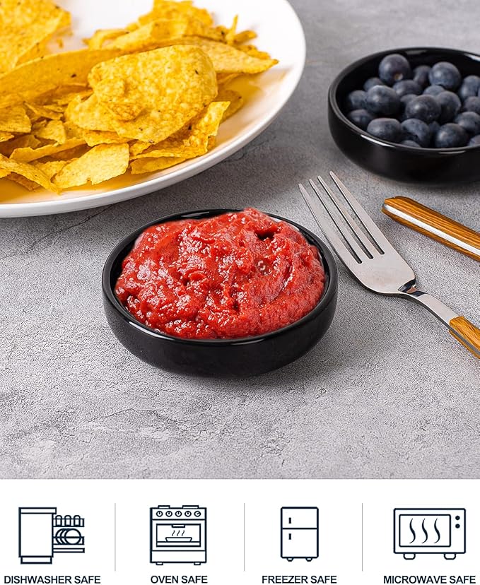DELLING 8 PACK Dipping Bowls Set, Ceramic Dipping Sauce Dishes, 3.5 Oz Soy Sauce Dish, Side Dish Bowls, Small Bowl/Dish for BBQ, Condiments, Appetizer, Dessert, Sushi, Party - Black