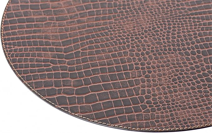 Nikalaz Oval Placemats Set (Pack of 4) Recycled Leather Table Mats 18 x 13 inches (45.7 x 33 centimetres), Kitchen Dining Table Decor by Nikalaz (Crocodile)