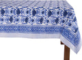ATOSII Positano Blue 100% Cotton Rectangle Fall Tablecloth, Handblock Floral Linen Table Cloth for Kitchen Dining Table I Tabletop I Parties Wedding Christmas Thanksgiving I Fall Decor 60 X 90 Inches