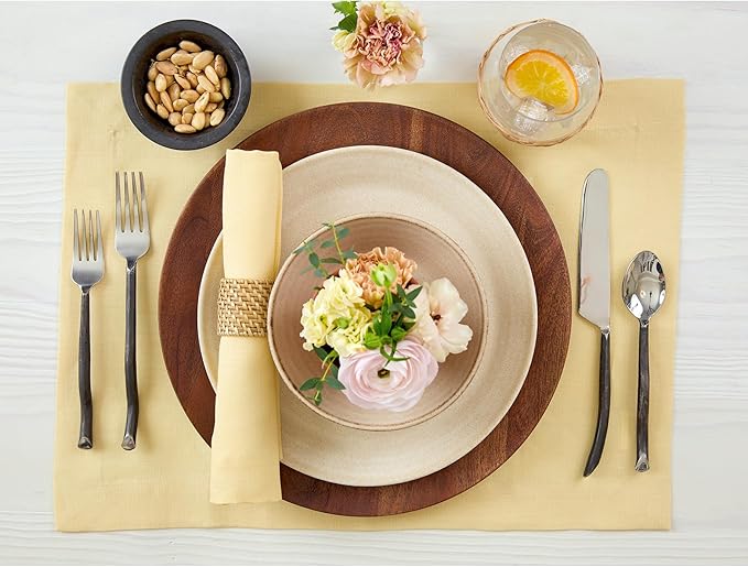 Solino Home Linen Placemats Set of 4 - Golden Straw Placemats 14 x 19 Inch - 100% Pure Linen Table Place Mats for Spring, Easter - Fete