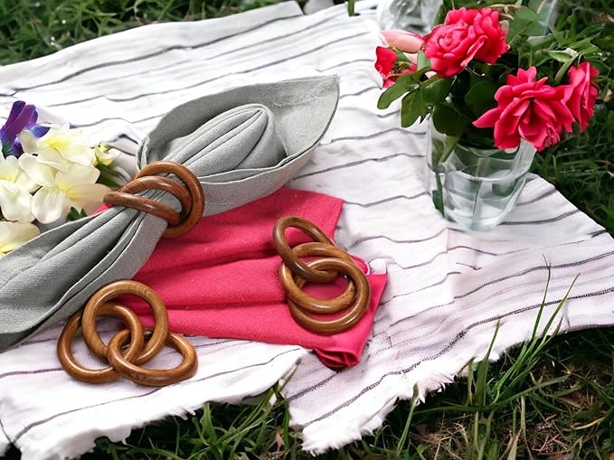 ALPHA Living HOME Wooden Napkin Rings Set of 12 - Handmade Mango Wood Napkin Holders - Rustic Serviette Rings for Dining Table, Wedding, Party & Holiday Decor - Elegant Tabletop Accessory (Brown)