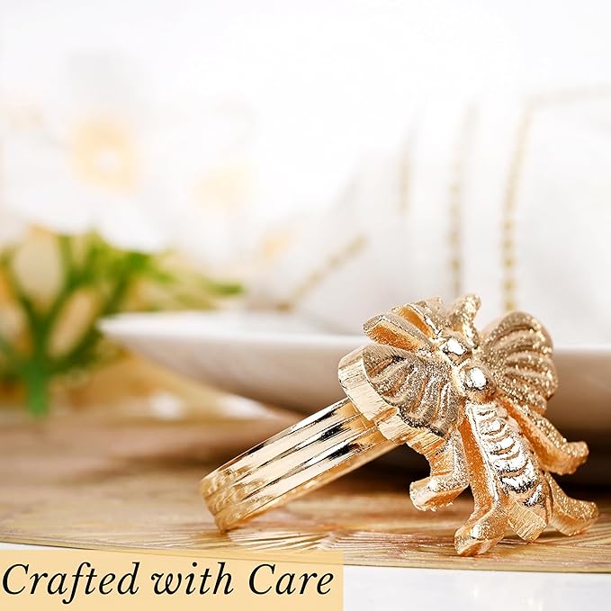 CLEENTABLE Elegant Bee Napkin Rings Set of 12 - Decorative Metal Napkin Rings Holiday Napkin Holders for Table Settings, Special Occasions, Decor & Gift Giving Ideas (Gold)