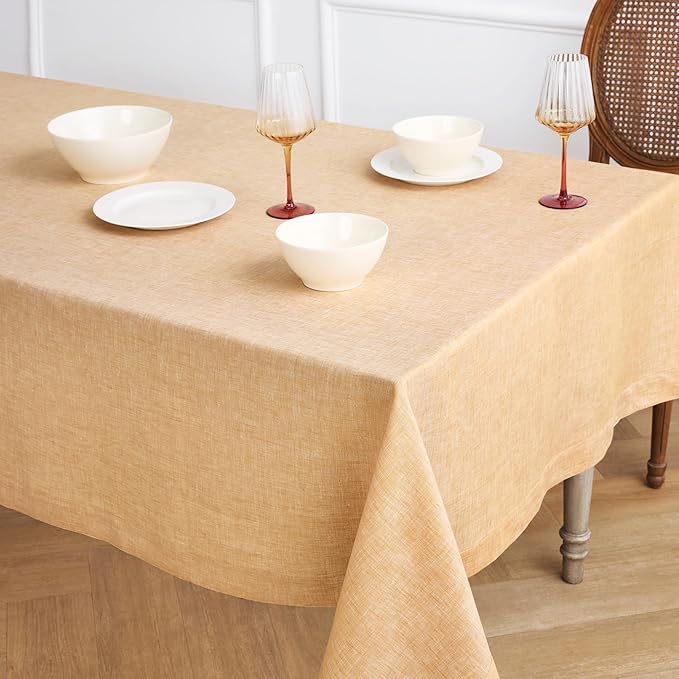 Solino Home Linen Tablecloth 60 x 120 Inch - 100% Pure Linen Golden Nugget Table Cloth for Rectangle Tables - Athena, Machine Washable Tablecloth for Spring, Easter