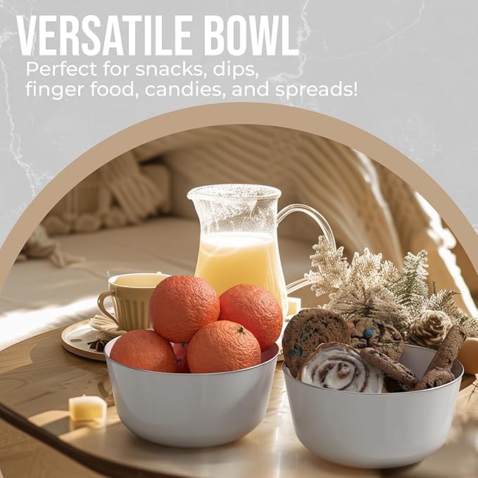 Trendables Disposable Bowls - Set of 10, 24 Oz Each, Silver Rimmed, Fancy Plastic Serving Bowls Perfect for Ice Cream, Salad, Candy