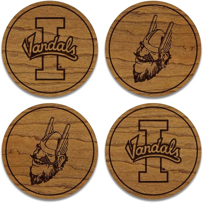 LazerEdge Idaho Vandals Wooden Coaster Set - Cherry Wood - Officially Licensed Product - 4-Pack