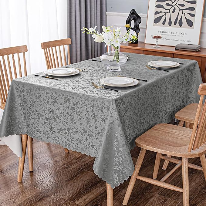 Smiry Rectangle Table Cloth, Waterproof Heavy Duty Vinyl Tablecloths, Wipeable Washable Table Cover for Kitchen and Dining Room (Grey, 60" X 140")