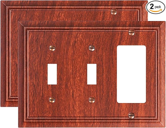 2-Pack Combo Double Toggle/Decorator Outlet Cover Plate, Wood Grain Decorative Switch Plates and Outlet Covers, Durable Natural Bamboo Fiber Wall Plates for Electrical Outlets, Receptacle, GFCI Outlet
