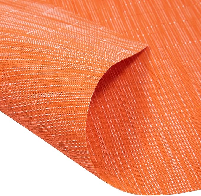 SHACOS Round Table Placemats Set of 5 Woven Vinyl Wedge Placemats with Centerpiece Round Table Mats Heat Resistant Wipe Clean (5, Orange)
