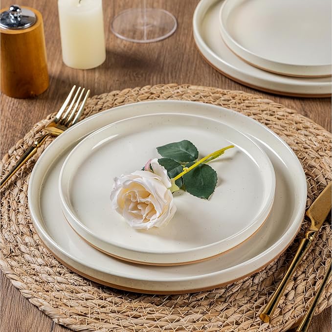 AmorArc Ceramic Dinnerware Set for 4 | Speckled Stoneware Plates and Bowls with unglazed terracotta | Scratch Resistant, Dishwasher & Microwave Safe Dishes Sets- 12-Pcs