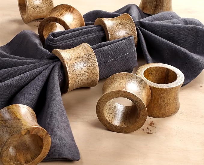 CLEENTABLE Wooden Napkin Rings Set of 12 - Handcrafted Napkin Holder for Dinner Table Decoration, Weddings, Home, Kitchen, Decor, Dinner, Parties, Every Day Use - Durable, Versatile (Brown)